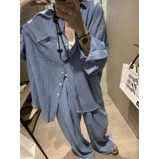 批发慵懒松弛感 休闲<b class='q'>格子</b>套装女2026年春夏季小众衬衫+阔腿裤两件套