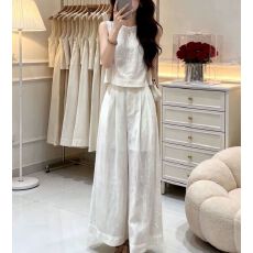 批发巨好看白色无袖上衣阔腿裤两件套2026超火穿搭一整套装女夏季新款