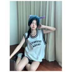 批发<b class='q'>街头</b>ins风美式运动篮球服背心裙无袖t恤女夏遮肉显瘦中长款上衣