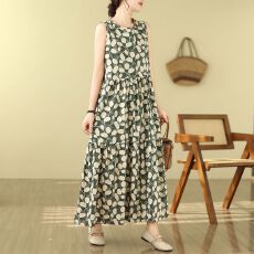 批发<b class='q'>夏</b>季新款连衣裙2026纯棉无袖背心长裙大码显瘦气质度假时尚沙滩裙