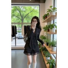 批发韩系富家千金风小个子绝美小套装网纱半身裙女西装2026新款一整套
