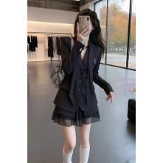 批发韩系富家千金风小个子绝美小套装网纱半身裙女西装2026新款一整套
