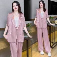 批发冰丝时尚西装套装女2026<b class='q'>夏</b>季新款高端气质显瘦短袖西服休闲两件套