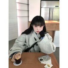 批发Moses Queen 盐系少女立领保暖毛呢大衣气质简约宽松百搭呢子外套