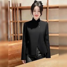 批发欧美新款黑色立领2026小个子西装新中式<b class='q'>女</b>装外套春季设计高级上衣