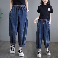 批发高档<b class='q'>哈伦</b>裤大码牛仔裤女胖妹妹宽松复古民族风洋气百搭显瘦遮肉