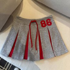 批发2026春夏休闲运动风高腰抽绳<b class='q'>百褶</b>半身裙女小众拼接a字防走光<b class='q'>短裙</b>