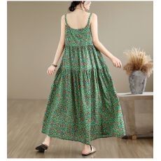 批发夏季新款宽松大码女装薄款棉麻<b class='q'>连衣裙</b>胖mm印花吊带裙女