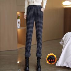 批发加绒加厚印花格子<b class='q'>哈伦裤</b>女2025秋冬新款小脚裤<b class='q'>高腰</b>显瘦休闲女裤子