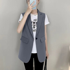 批发小个子<b class='q'>西装</b>马甲外套女外穿春秋中长款无袖坎肩薄款西服背心