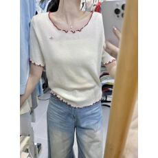 批发26年<b class='q'>春</b>款！VI+家简韩花边带小标短袖针织衫