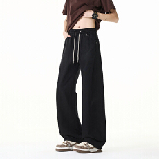 批发<b class='q'>春</b>夏季新款慵懒风重磅直筒裤子男长裤松紧腰百搭休闲薄款潮牌