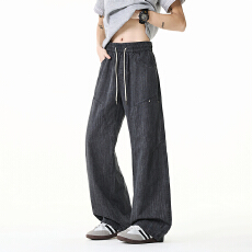 批发春季通勤男生酷帅做旧纯棉伐木裤直筒抽绳潮牌<b class='q'>美式</b>百搭<b class='q'>休闲</b>长裤