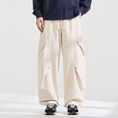 批发潮牌<b class='q'>美式</b>复古褶皱弯刀裤男接头宽松阔腿百搭<b class='q'>休闲</b>长裤纯棉