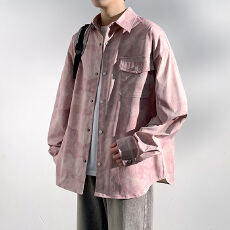 批发长袖牛仔水洗印花衬衫男<b class='q'>秋</b>季蓝色休闲工装外套衬衣上衣<b class='q'>秋</b>款