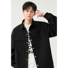 批发纯色长袖衬衫外套男春秋季2026新款休闲百搭宽松衬衣<b class='q'>时尚</b><b class='q'>男装</b>潮