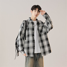 批发格子薄款长袖衬衫男2026新款<b class='q'>秋</b>季日系通勤休闲衬衣男士外套简约款
