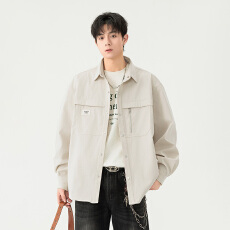 批发复古工装<b class='q'>时尚</b>长袖衬衫男薄款2026新款百搭潮牌宽松衬衣外套