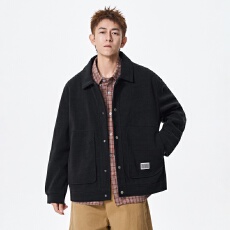 复古潮牌纯色简约舒适翻领夹克男秋冬季宽松百搭小众男士外套