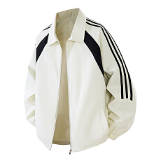 夹克外套休闲百搭宽松外套棒球服秋美式复古撞色三条杠夹克