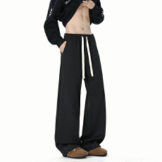 批发<b class='q'>时尚</b>直筒卫裤男款宽松休闲裤白色运动长裤简约宽松百搭阔腿裤
