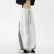 批发美式复古运动风三条杠直筒裤男宽松百搭阔腿休闲长裤