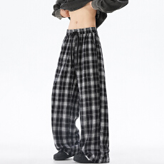 批发<b class='q'>春</b>秋新款宽松百搭直筒休闲男裤格子裤慵懒风棋盘格长裤子