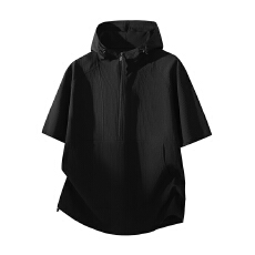 批发2026薄款透气半拉链宽松运动五分袖T恤潮流休闲速干男装