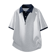 批发青<b class='q'>春</b>休闲撞色短袖POLO衫男士2026夏季假两件宽松上衣双层领T恤