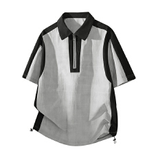 潮流短袖polo衫T恤男夏季薄款透气潮牌拼接撞色休闲宽松上衣男装