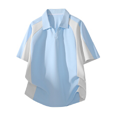 2026夏季棉潮流休闲V领polo衫男夏季撞色拼接宽松运动短袖