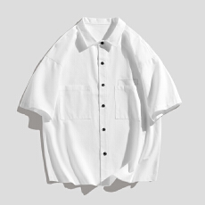 日系出纯色纯棉短袖衬衫男2026新款宽松透气衬衣潮流青少年男装