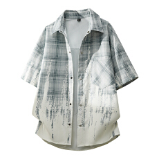 批发<b class='q'>男士</b>渐变扎染<b class='q'>衬衫</b>男<b class='q'>短袖</b>夏季潮牌2026新款半袖美式工装<b class='q'>衬衣</b>