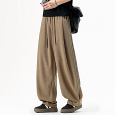 批发美式复古潮流弯刀长裤男士春夏直筒阔腿裤百搭抽绳酷青少年男裤