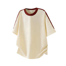 批发2026夏季新款潮流休闲百搭圆领短袖T恤时尚风撞色拼接上衣