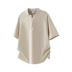 美式解构半拉链短袖T恤男夏季2026新款潮流休闲运动宽松百搭上衣