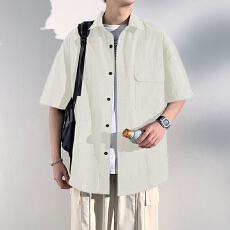 批发2026夏季新款青年短袖<b class='q'>男</b><b class='q'>休闲</b>薄款水洗宽松<b class='q'>休闲</b><b class='q'>衬衣</b>外套