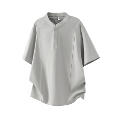 批发美式拼接亨利短袖<b class='q'>T</b><b class='q'>恤</b><b class='q'>男</b>士夏季2026新款宽松休闲扣子领上衣