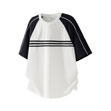 批发美式条纹撞色插肩短袖<b class='q'>T</b><b class='q'>恤</b><b class='q'>男</b>2026新款潮牌宽松学院风休闲半袖上衣