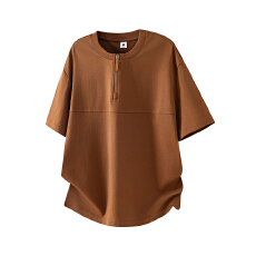 批发2026夏季新款<b class='q'>男</b>士简约休闲风圆领半拉链短袖<b class='q'>T</b><b class='q'>恤</b>宽松设计感上衣