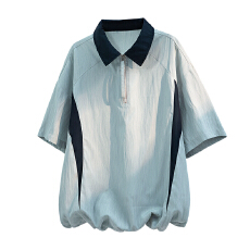 批发冰丝速干短袖T恤夏季2026新款美式休闲百搭运动半拉链半袖<b class='q'>加大</b>码