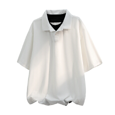 批发<b class='q'>加大</b>码翻领POLO衫男士夏季2026新款宽松时尚潮牌简约百搭拼接上衣