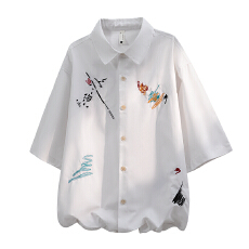 批发美式纯棉短袖衬衫<b class='q'>男士</b>夏季2026新款<b class='q'>翻领</b><b class='q'>T</b><b class='q'>恤</b>宽松休闲透气凉感短袖