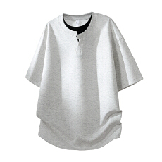 批发棉美式拼接正肩圆领短袖T恤男夏季<b class='q'>大码</b>宽松百搭休闲半袖情侣上衣