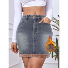 批发<b class='q'>冬</b>裙复合加绒加厚弹力女士牛仔半身裙秋<b class='q'>冬</b>百搭复古加绒女装短裙