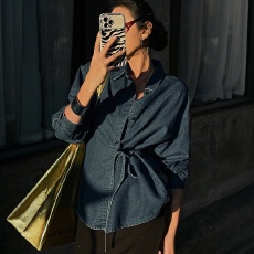 批发跨境外贸欧码女装前系带前扣长袖牛仔上衣休闲牛仔外套