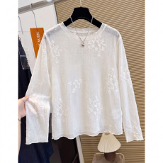 批发实拍  大码女装 立体小花刺绣 胖mm秋季<b class='q'>蕾丝</b>内搭上衣温柔<b class='q'>长袖</b>T恤