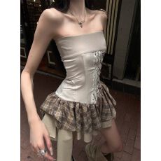 批发夏季复古小众辣妹风<b class='q'>修身</b>抹胸短裙新款时尚设计感不规则拼接<b class='q'>连衣裙</b>