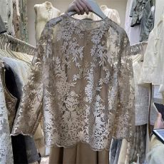 批发十三行夏季新款国风圆领小众单排扣宽松提花薄款长袖<b class='q'>衬衫</b>上衣女