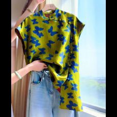 批发新中式国风蝴蝶印花短袖<b class='q'>衬衫</b>2025年夏季轻奢高级感大码<b class='q'>女装</b>上衣潮